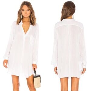 INDAH Current Long Sleeve White Tunic Top Cover Up Mini Dress